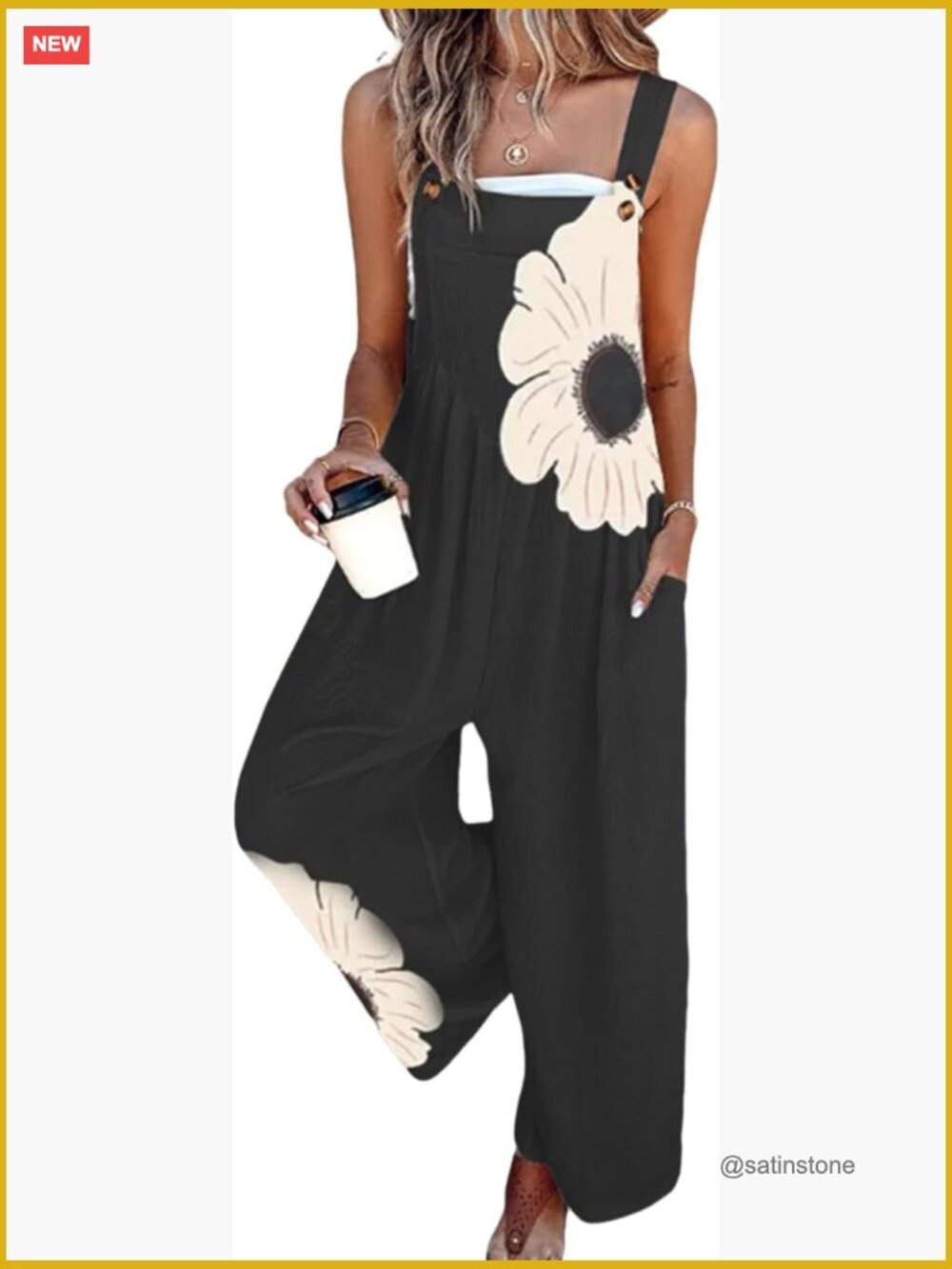 Sleeveless Square Neck Floral Wide Leg Jumpsuit Romper with Pockets